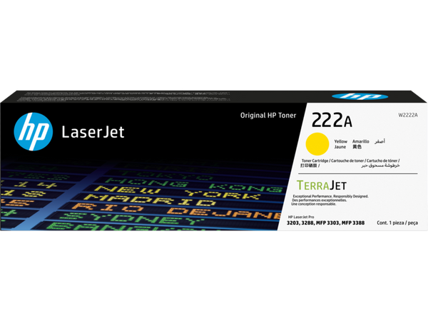 HP 222A Yellow Original LaserJet Toner Cartridge (W2222A)